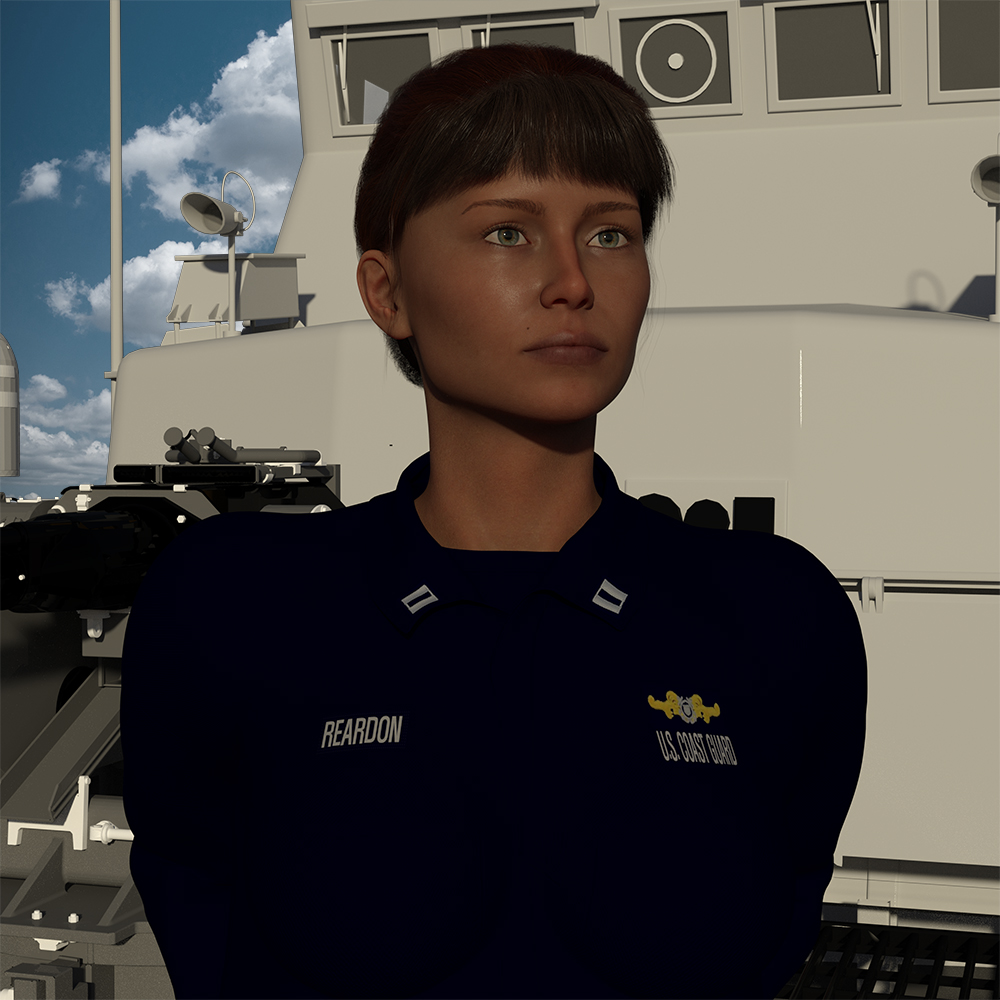 Lieutenant Haley Reardon, USCG, on the foredeck of her first command USCGC Kauai